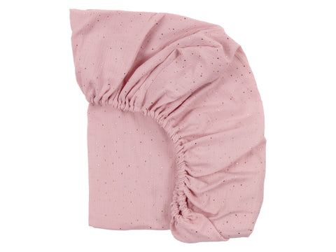 Spannbettlaken Musselin goldene Punkte auf Rosa