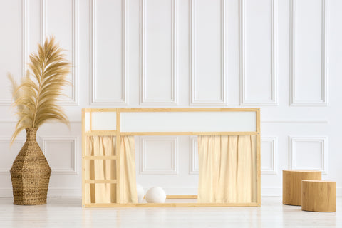 Hochbettvorhänge Set 2+1 Musselin beige Glitzer passend für Kura Bett