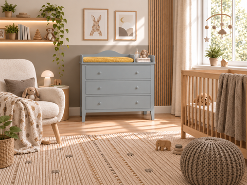 Wickelaufsatz für GULLABERG-Kommode mit 3 Schubladen – XXL, grau, mit Trennfach – Wickelfläche 78 × 78 cm