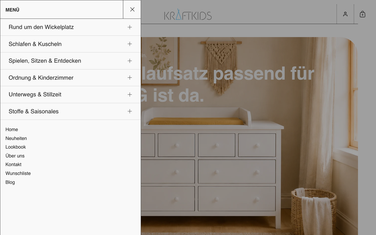 Die neue KraftKids-Navigation mit übersichtlich gruppierten Themenwelten