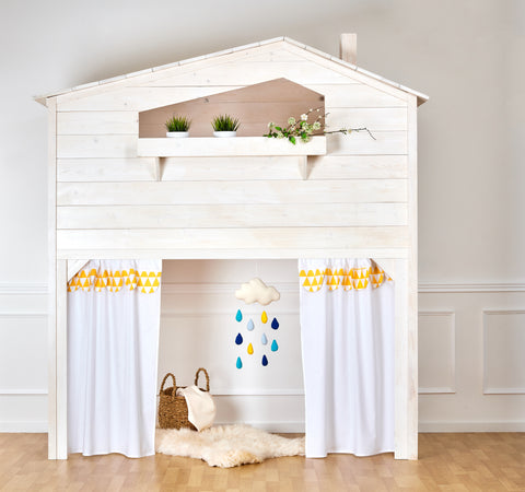 Hochbettvorhänge Uniweiss gelbe Dreiecke