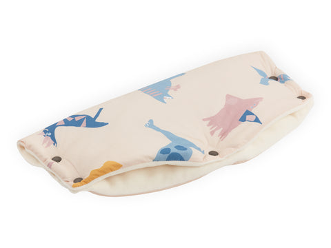 Kinderwagenmuff Musselin Zoe´s Dinosaurier auf Beige